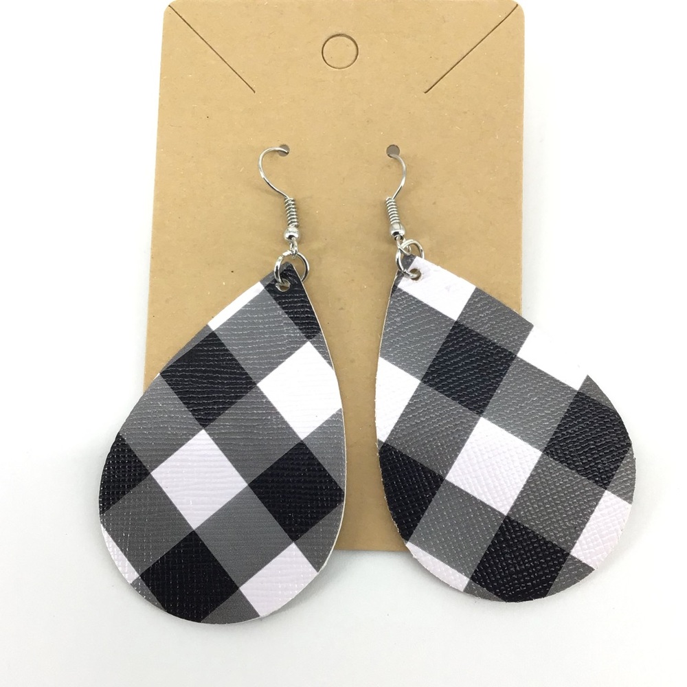 NEW Gingham Plaid earrings faux leather